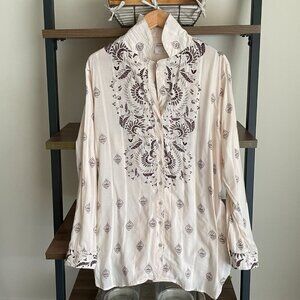 INTIMATELY FREE PEOPLE LONG V-NECK BUTTON DOWN TUNIC BLOUSE SMALL